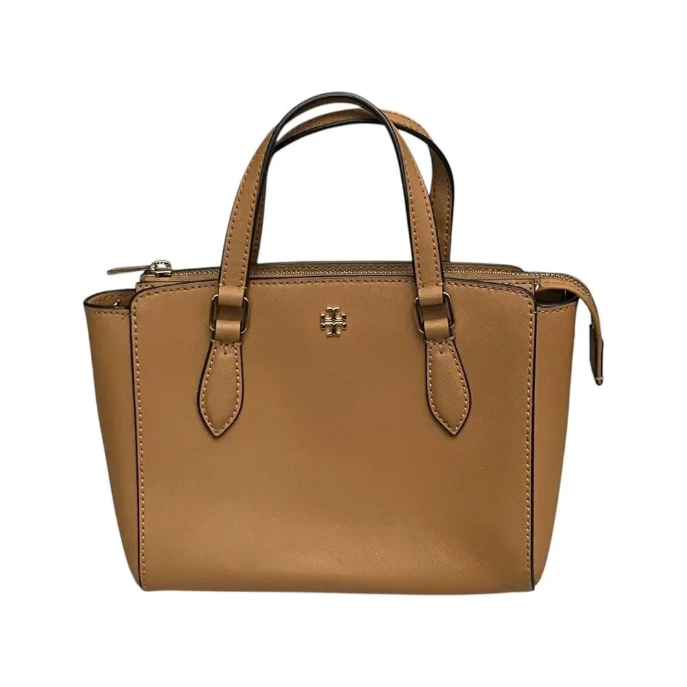 Tory Burch Emerson Mini Top Zip Tote Saffiano Leather Camel Crossbody Satchel